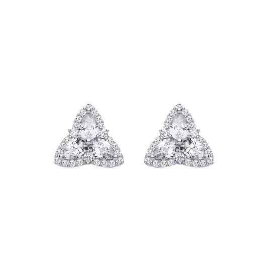 Sterling Silver CZ Triple Heart Cluster Stud Earrings - EAG1313