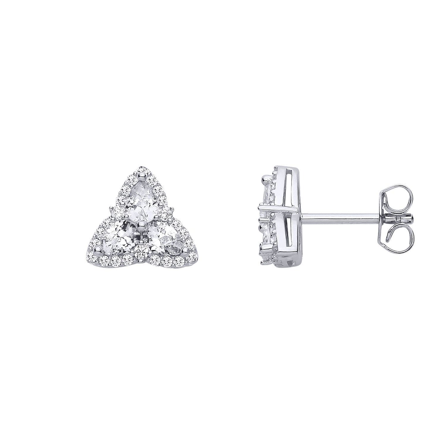 Silver  Pear CZ Celtic Trinity Knot Cluster Stud Earrings - EAG1313