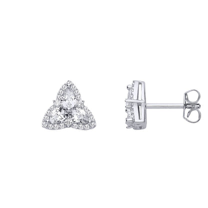 Silver  Pear CZ Celtic Trinity Knot Cluster Stud Earrings - EAG1313
