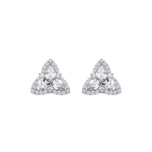Silver  Pear CZ Celtic Trinity Knot Cluster Stud Earrings - EAG1313