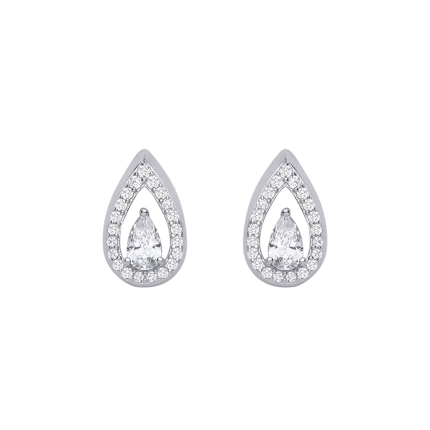 Sterling Silver CZ Pear Drop Stud Earrings - EAG1314