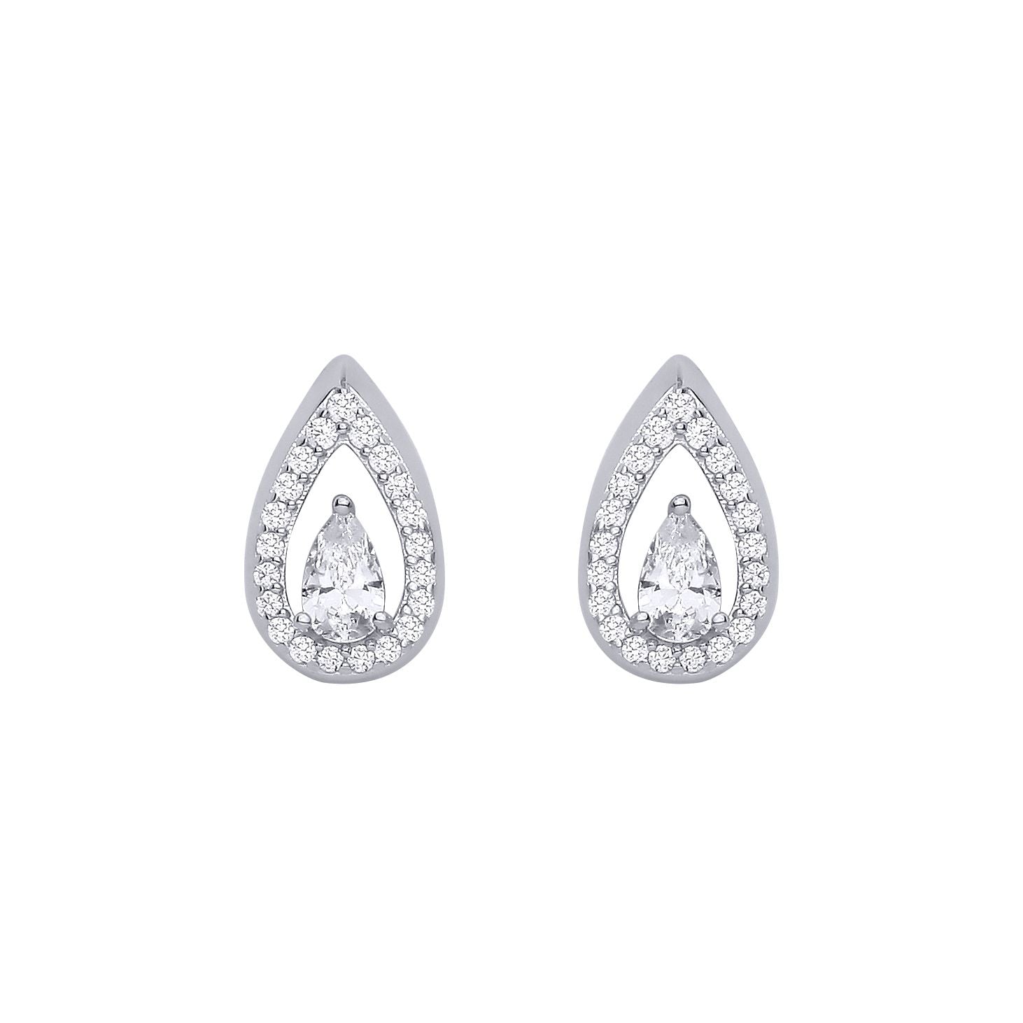 Sterling Silver CZ Pear Drop Stud Earrings - EAG1314