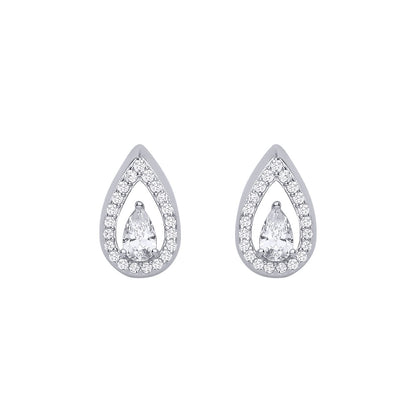 Sterling Silver CZ Pear Drop Stud Earrings - EAG1314