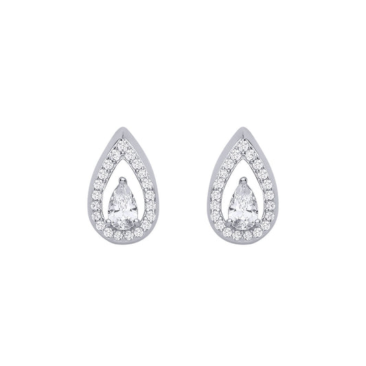 Sterling Silver CZ Pear Drop Stud Earrings - EAG1314