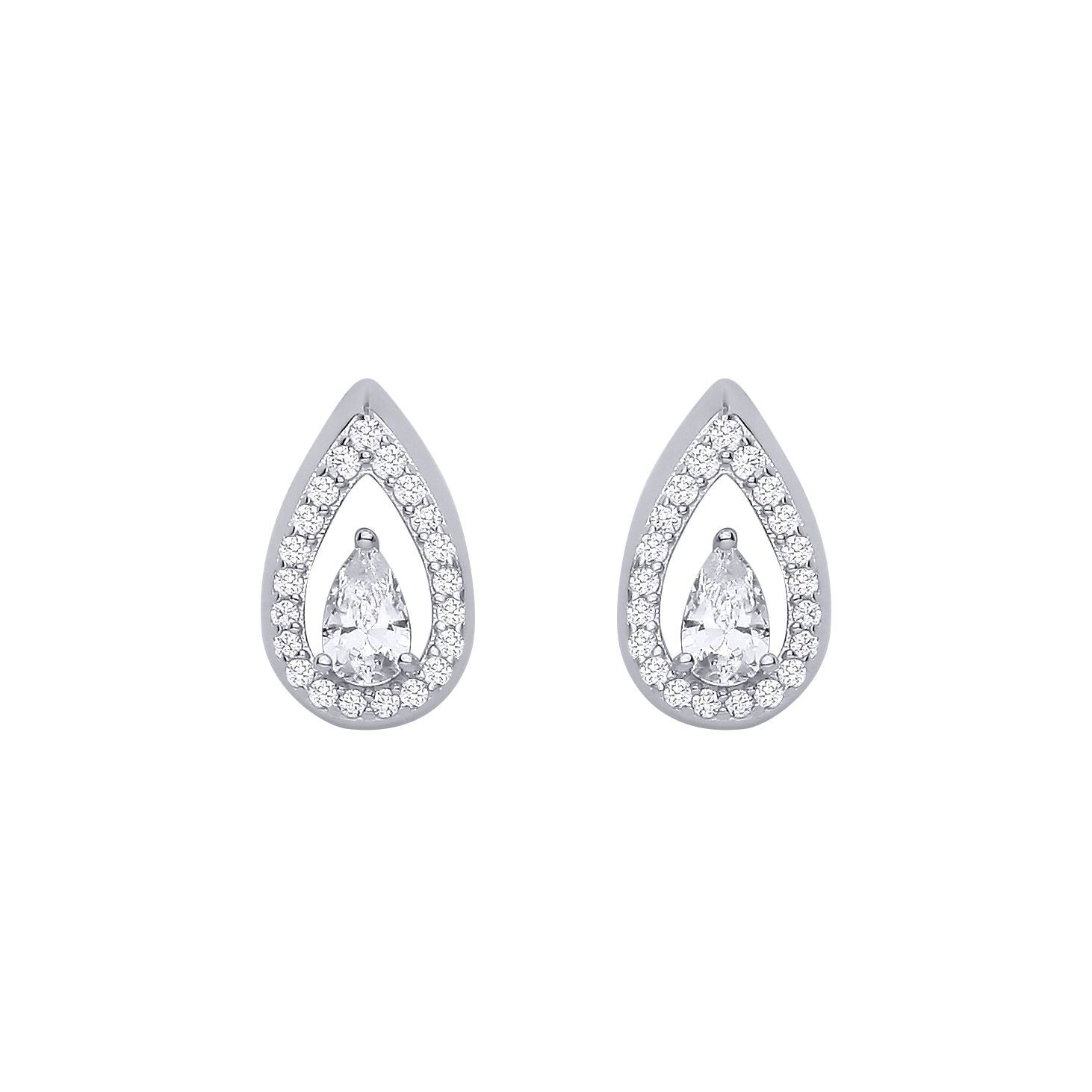 Silver  Pear CZ Raindrop Swing Flame Drop Earrings - EAG1314