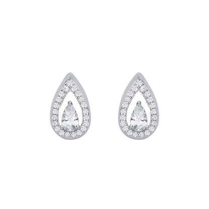 Silver  Pear CZ Raindrop Swing Flame Drop Earrings - EAG1314