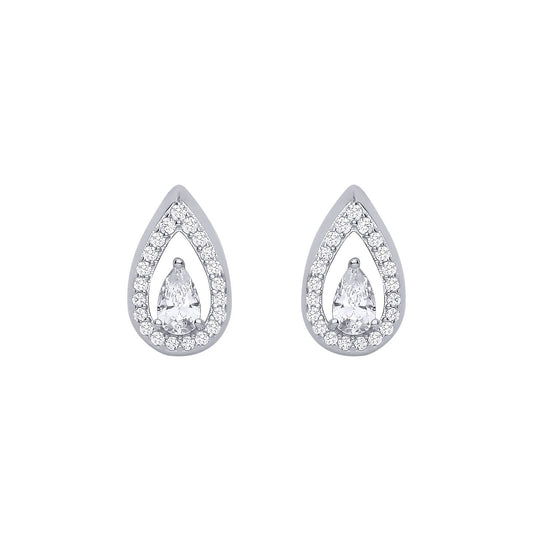 Silver  Pear CZ Raindrop Swing Flame Drop Earrings - EAG1314