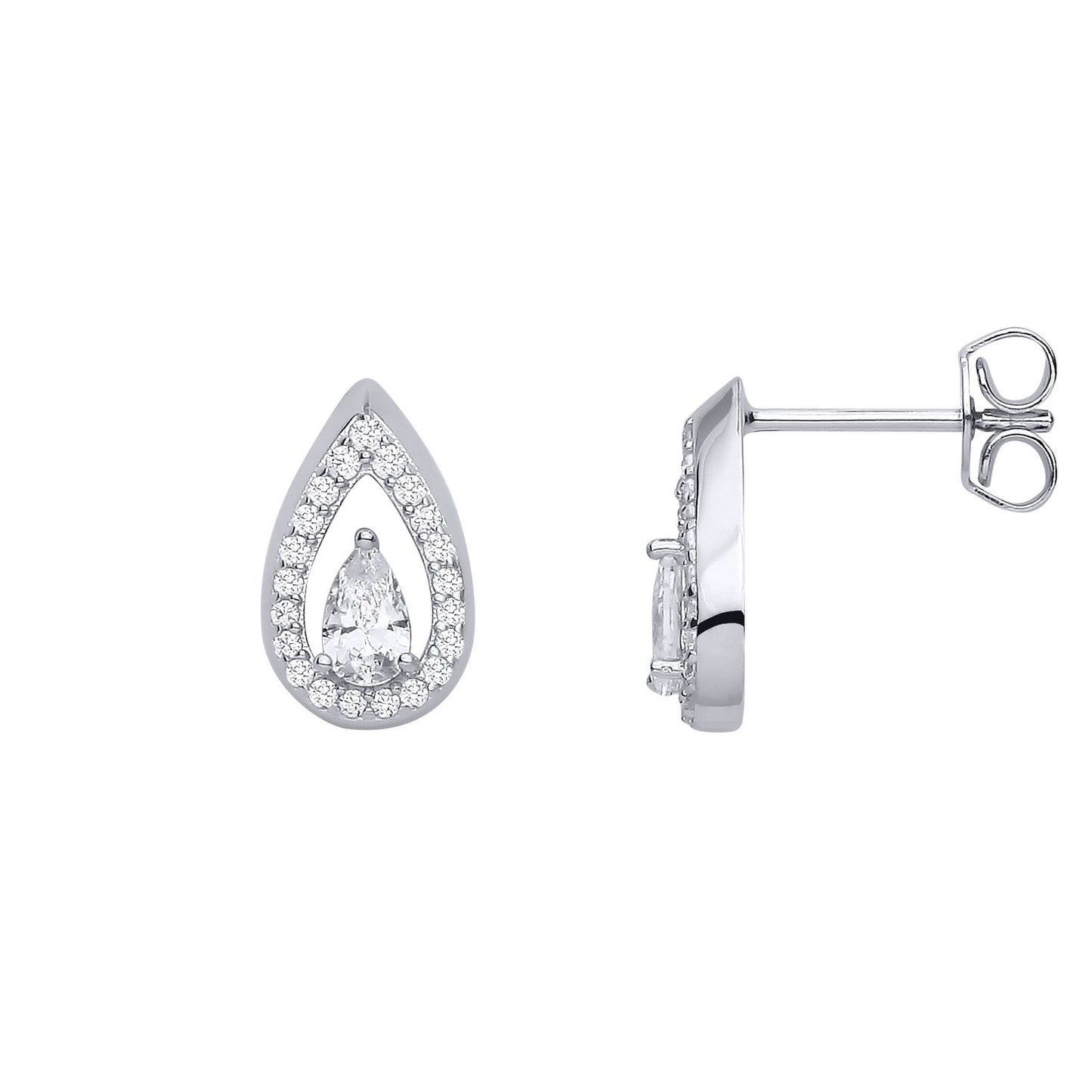 Sterling Silver CZ Pear Drop Stud Earrings - EAG1314
