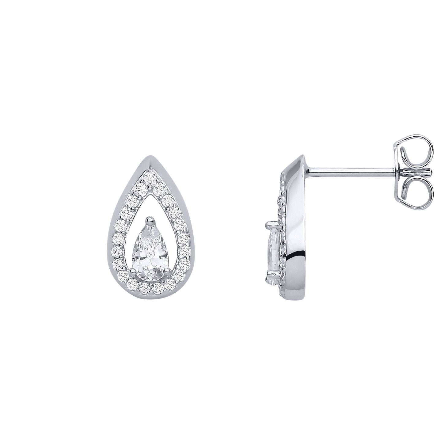 Sterling Silver CZ Pear Drop Stud Earrings - EAG1314