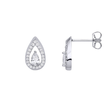 Sterling Silver CZ Pear Drop Stud Earrings - EAG1314