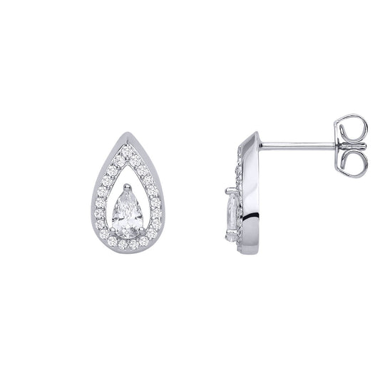 Sterling Silver CZ Pear Drop Stud Earrings - EAG1314