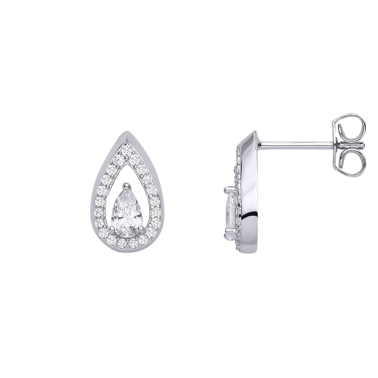 Silver  Pear CZ Raindrop Swing Flame Drop Earrings - EAG1314