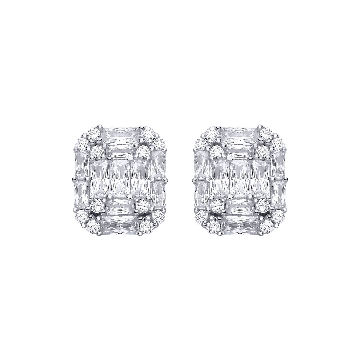 Sterling Silver CZ Emerald-Cut Stud Earrings - EAG1315