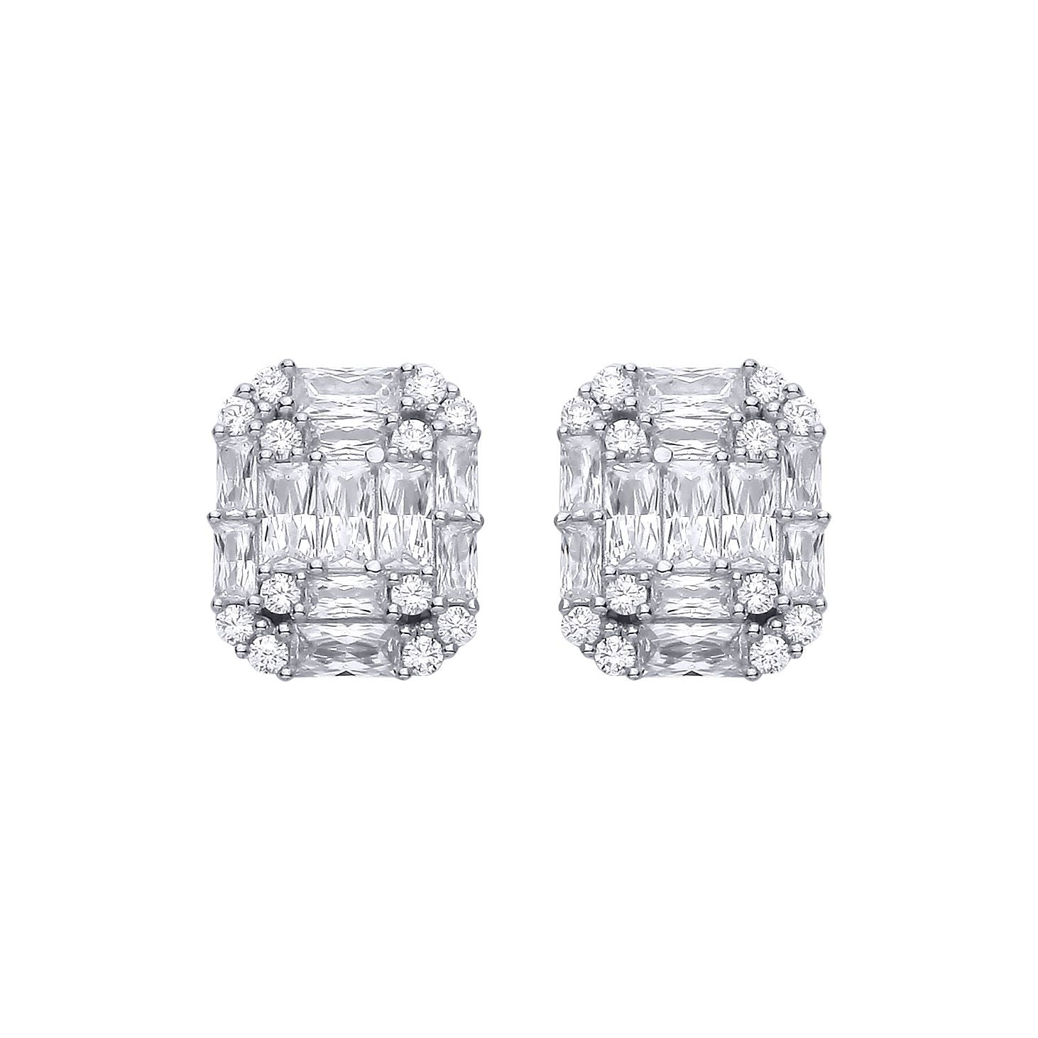 Sterling Silver CZ Emerald-Cut Stud Earrings - EAG1315
