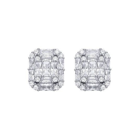 Sterling Silver CZ Emerald-Cut Stud Earrings - EAG1315