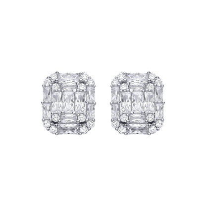 Silver  Radiant CZ Illusion-Emerald-cut Puzzle Drop Earrings - EAG1315