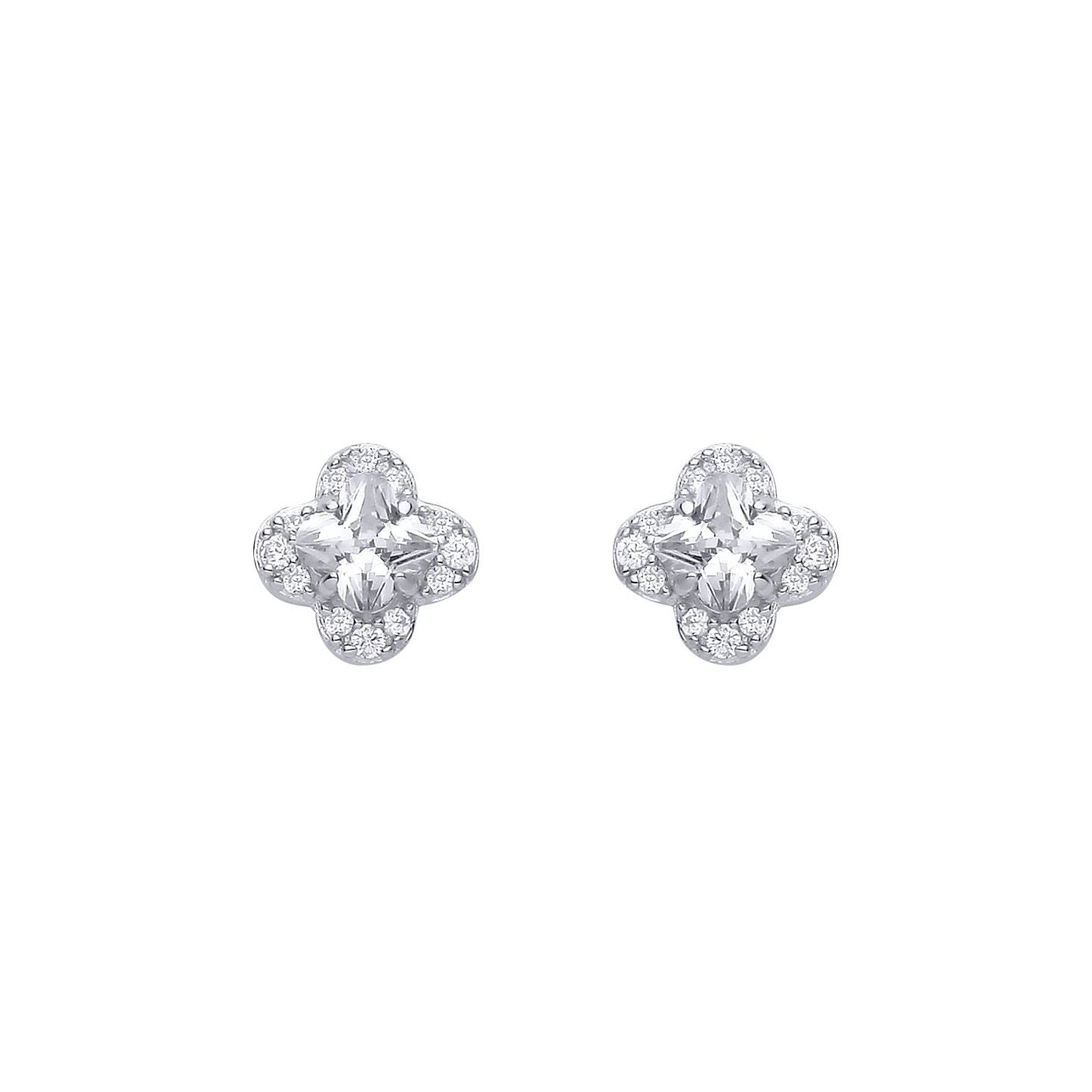 Sterling Silver CZ Flower Stud Earrings - EAG1316