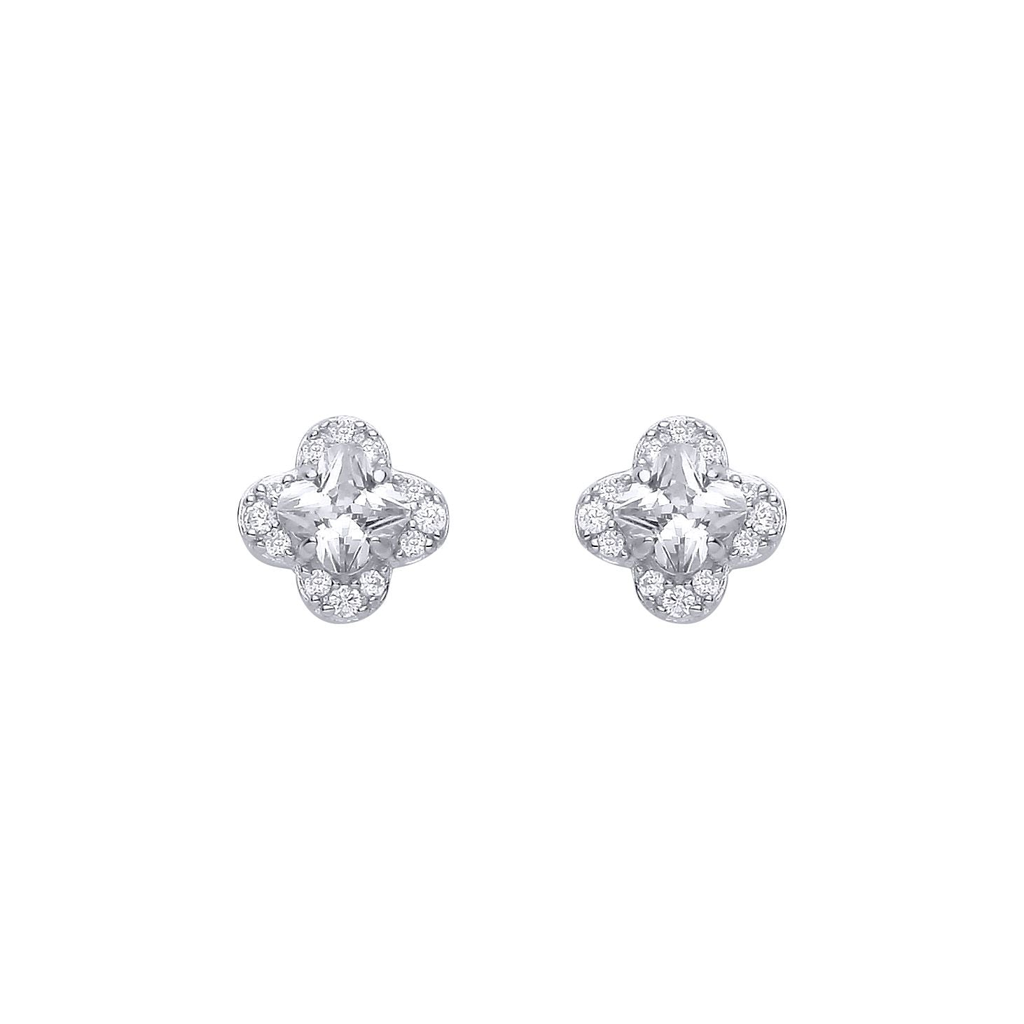 Sterling Silver CZ Flower Stud Earrings - EAG1316