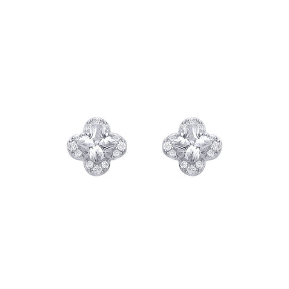 Sterling Silver CZ Flower Stud Earrings - EAG1316