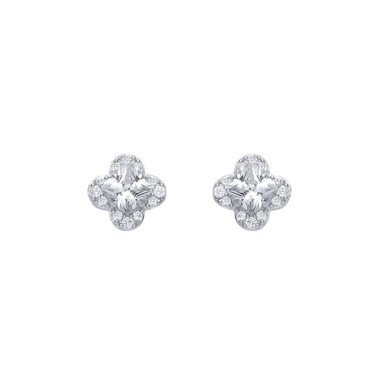 Sterling Silver CZ Flower Stud Earrings - EAG1316