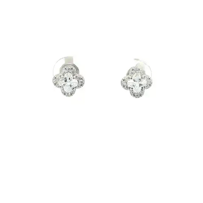 Silver  Clover CZ Clover Solitaire Cluster Stud Earrings - EAG1316