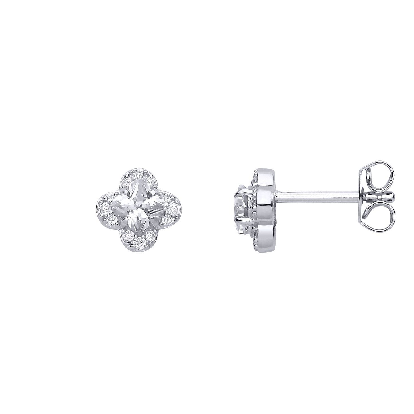 Silver  Clover CZ Clover Solitaire Cluster Stud Earrings - EAG1316