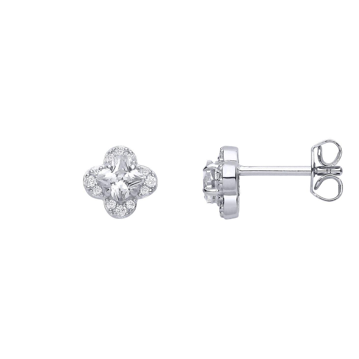 Silver  Clover CZ Clover Solitaire Cluster Stud Earrings - EAG1316