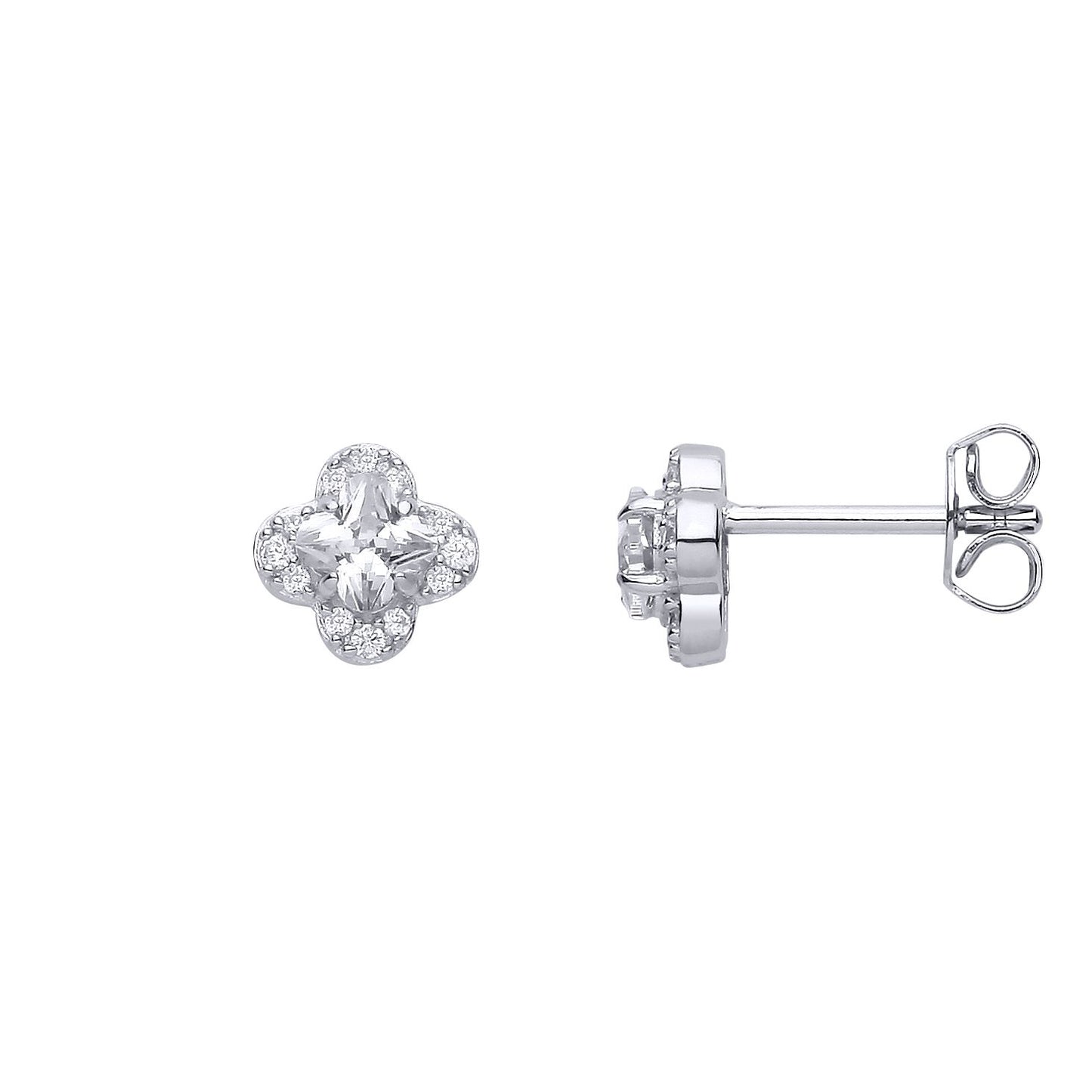 Sterling Silver CZ Flower Stud Earrings - EAG1316
