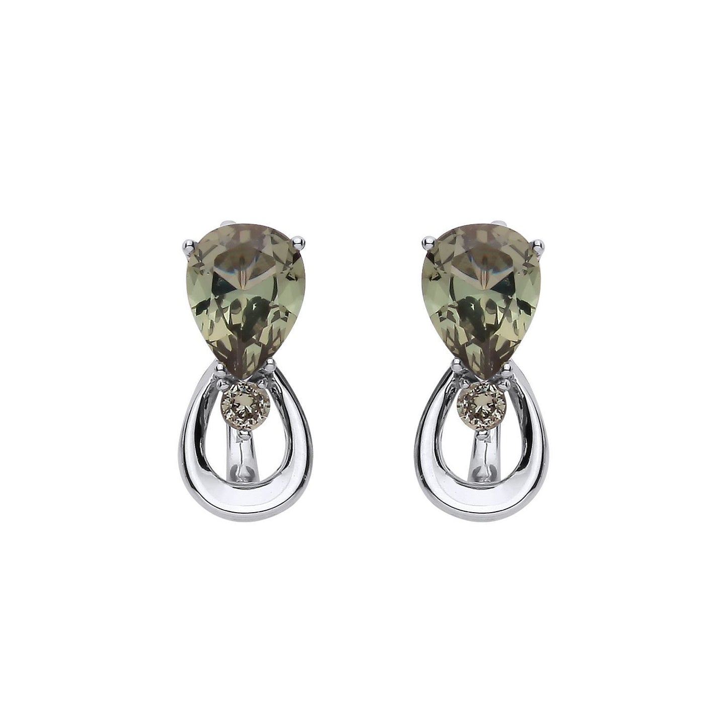 Silver  Olive Green Pear CZ Infinity Lil n Large Drop Earrings - EAG1318