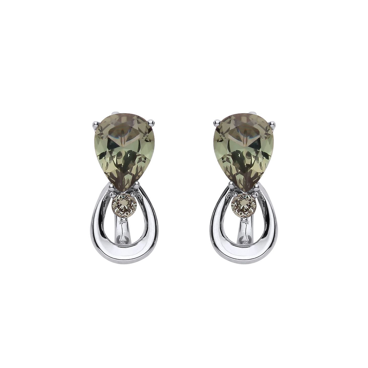Silver  Olive Green Pear CZ Infinity Lil n Large Drop Earrings - EAG1318