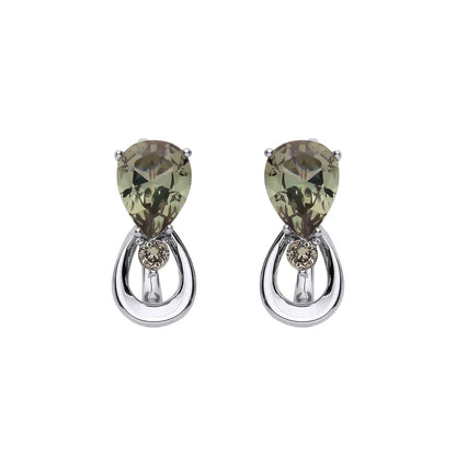 Silver  Olive Green Pear CZ Infinity Lil n Large Drop Earrings - EAG1318