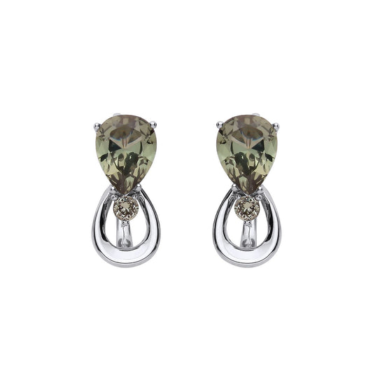 Silver  Olive Green Pear CZ Infinity Lil n Large Drop Earrings - EAG1318