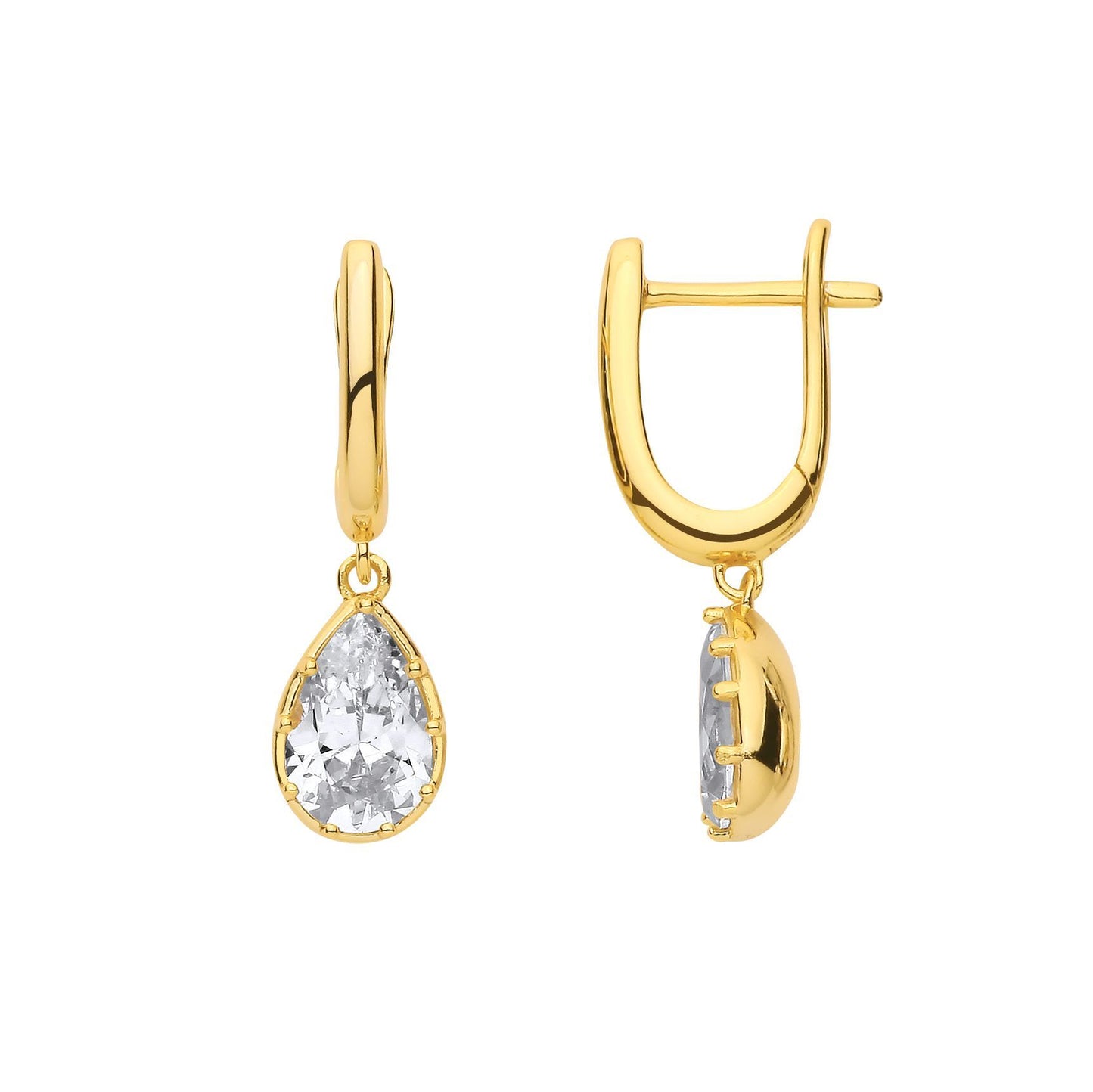Gilded Silver  Pear CZ Golden Raindrop Bezel Drop Earrings - EAG1319