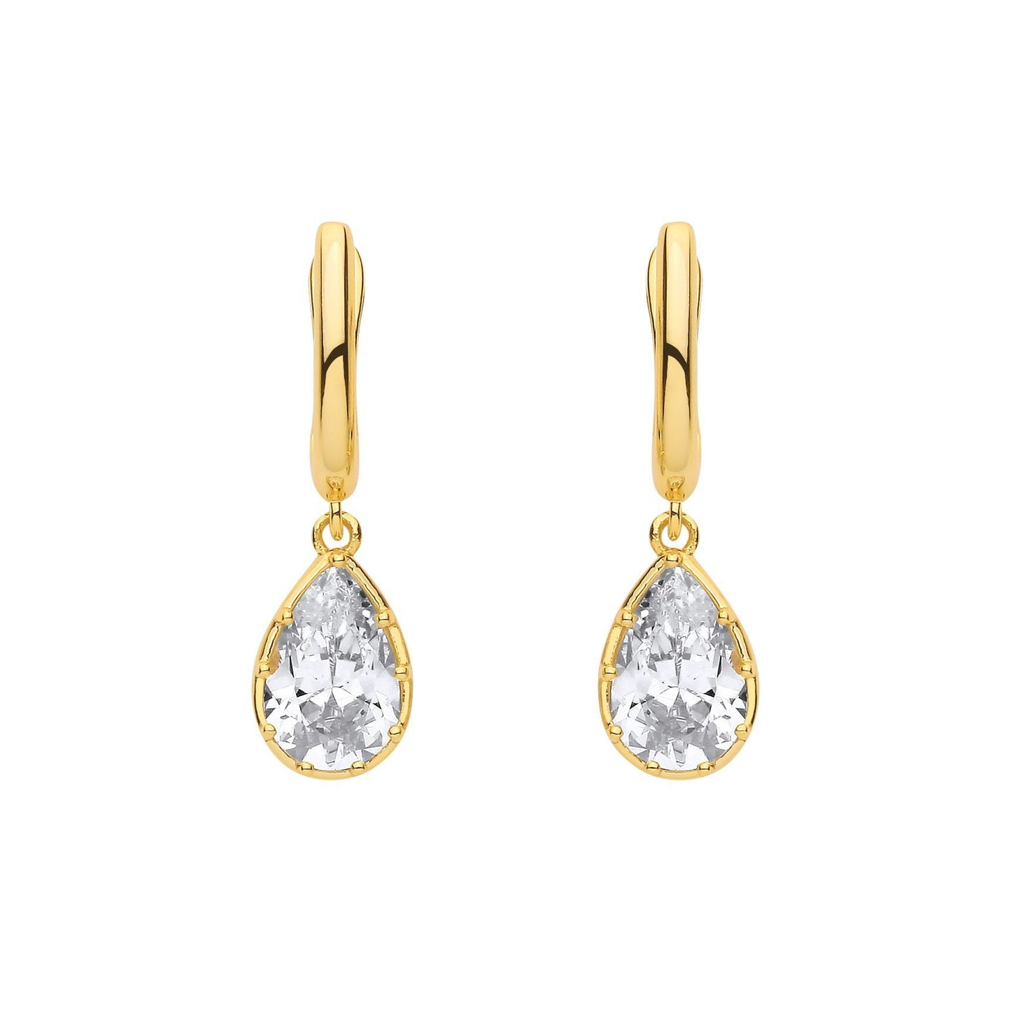 Gilded Silver  Pear CZ Golden Raindrop Bezel Drop Earrings - EAG1319