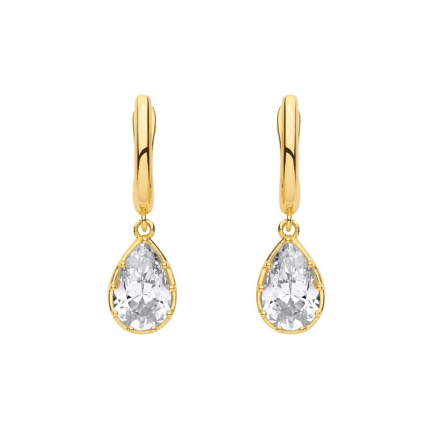 Gilded Silver  Pear CZ Golden Raindrop Bezel Drop Earrings - EAG1319