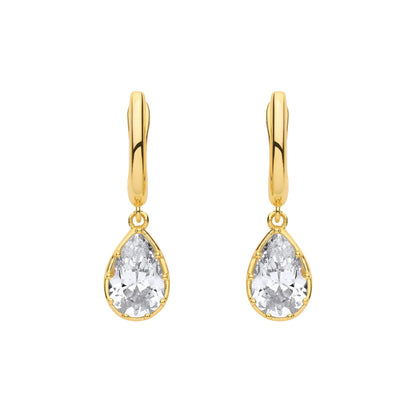 Gilded Silver  Pear CZ Golden Raindrop Bezel Drop Earrings - EAG1319