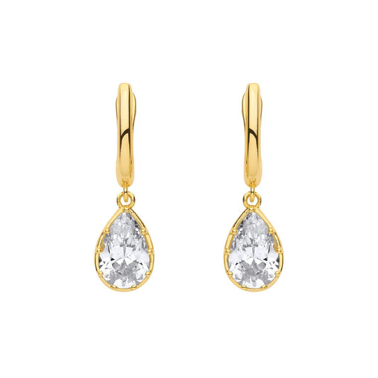 Gilded Silver  Pear CZ Golden Raindrop Bezel Drop Earrings - EAG1319