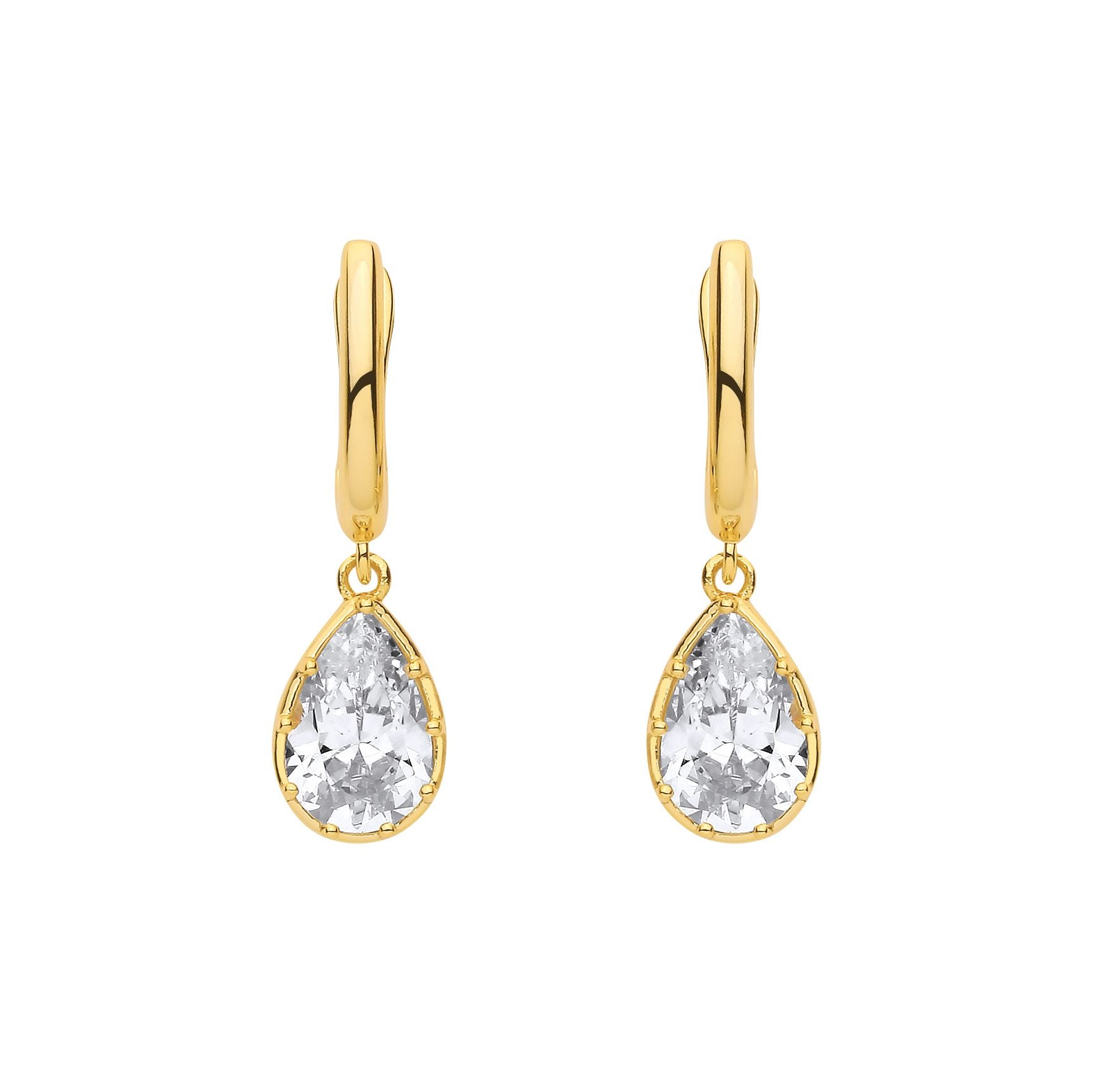 Gold Plated Sterling Silver CZ Pear Drop Earrings - EAG1319