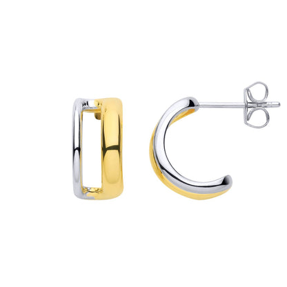 Sterling Silver & Gold Plated Double Row Half Hoop Earrings - EAG1320