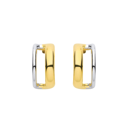 Sterling Silver & Gold Plated Double Row Half Hoop Earrings - EAG1320