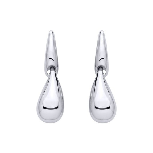 Silver Fluid Organic Teardrop Form Drop Earrings - EAG1321