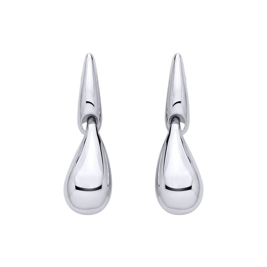 Sterling Silver Domed Teardrop Latch Back Earrings - EAG1321