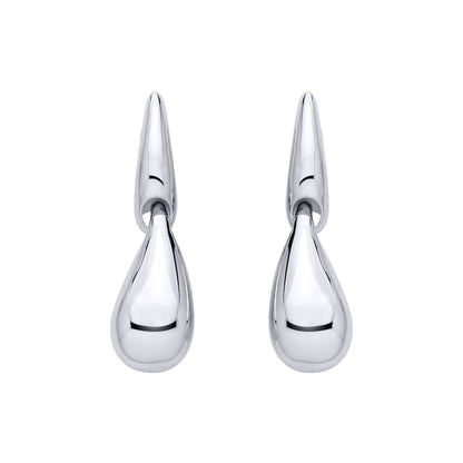 Silver  Fluid Organic Teardrop Form Drop Earrings - EAG1321