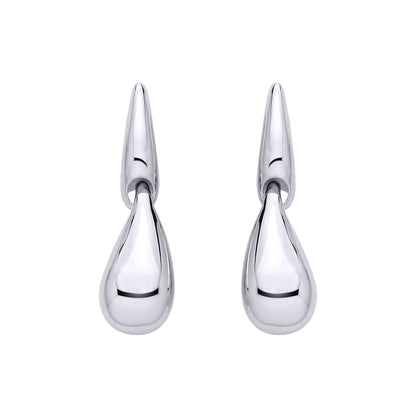 Sterling Silver Domed Teardrop Latch Back Earrings - EAG1321