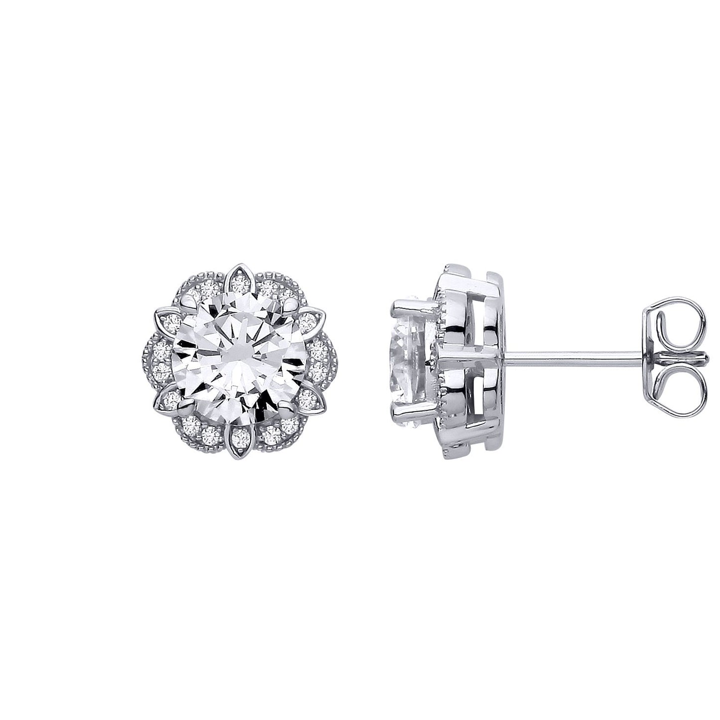 Sterling Silver CZ Flower Stud Earrings - EAG1322