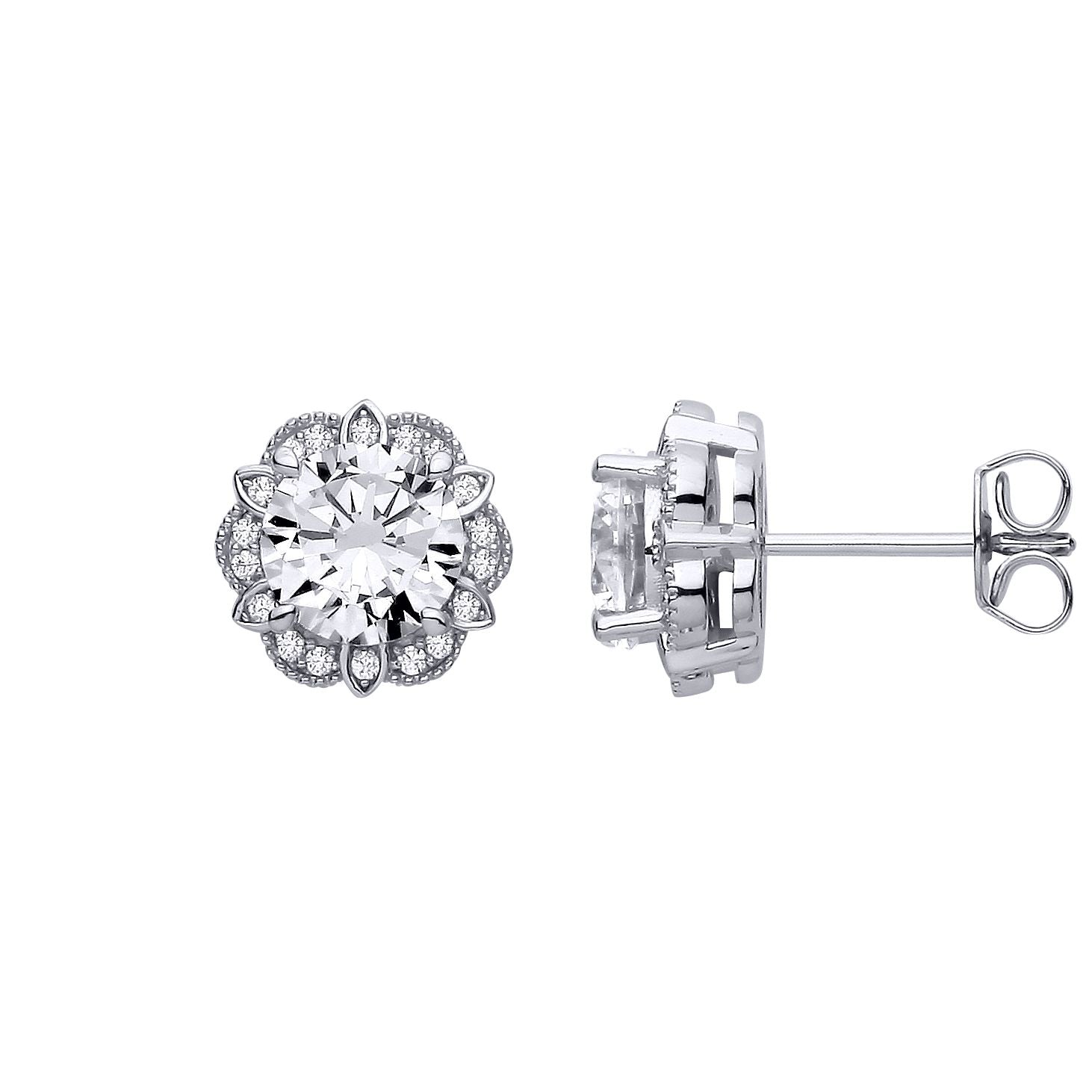 Sterling Silver CZ Flower Stud Earrings - EAG1322