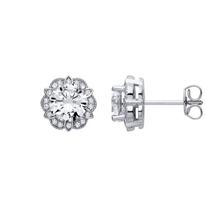 Sterling Silver CZ Flower Stud Earrings - EAG1322