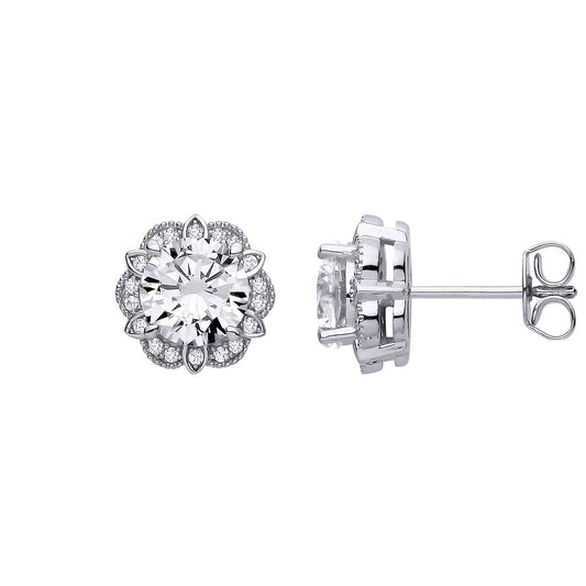 Sterling Silver CZ Flower Stud Earrings - EAG1322