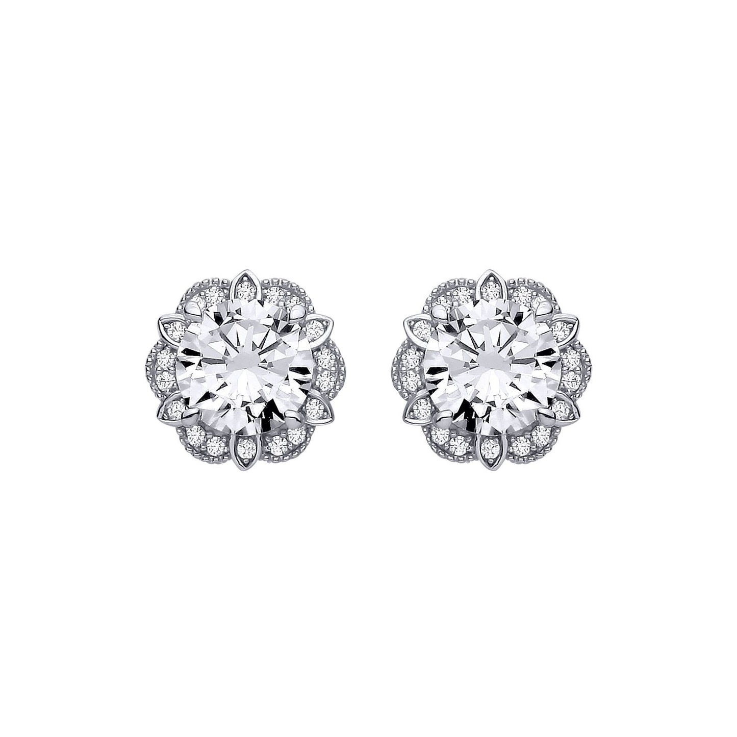 Sterling Silver CZ Flower Stud Earrings - EAG1322