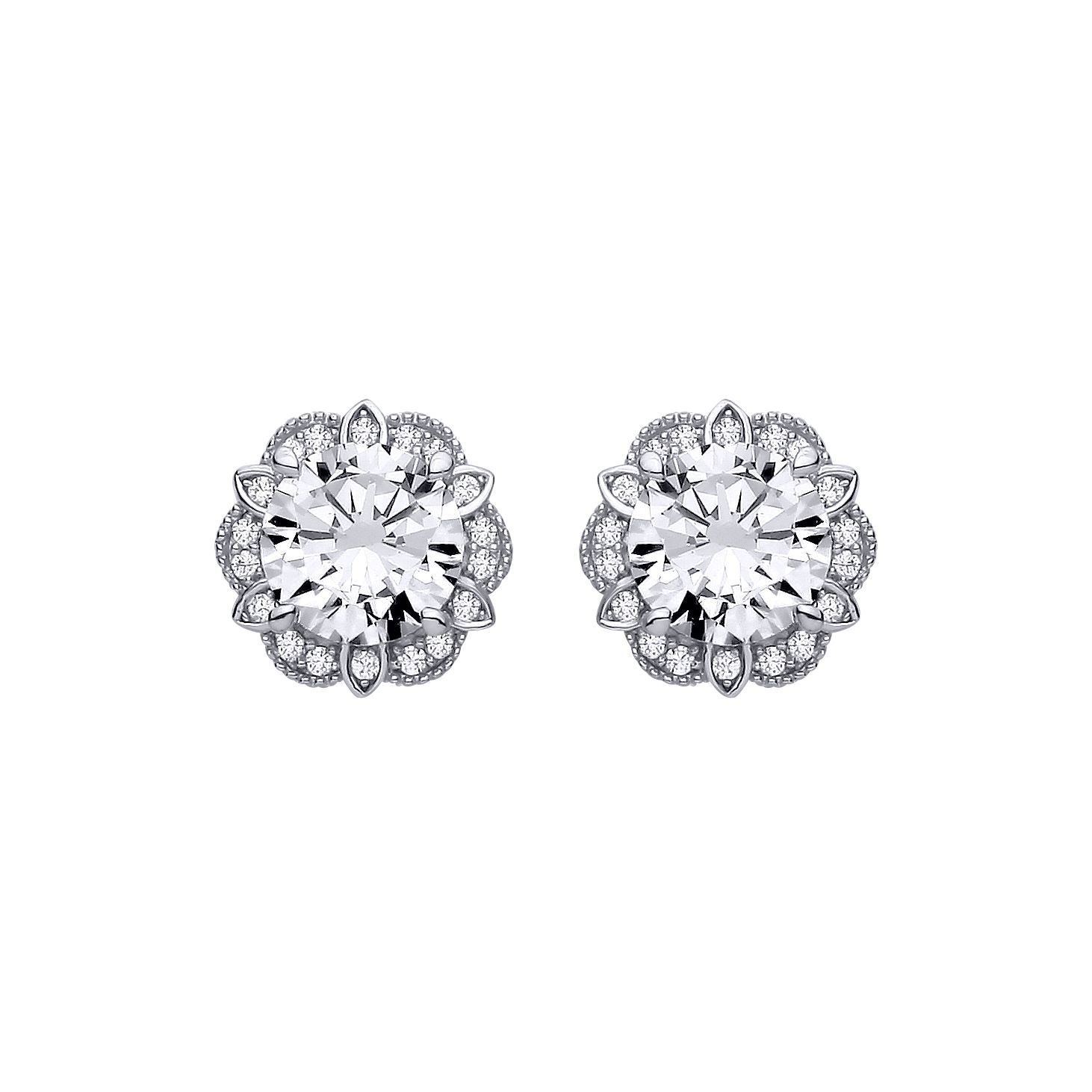 Sterling Silver CZ Flower Stud Earrings - EAG1322